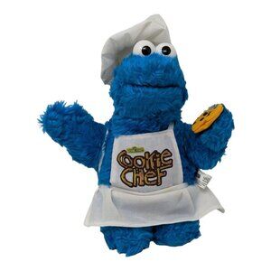VTG Nanco Sesame Street Cookie Monster Chef W/ Apron Hat Blue Soft Plush Toy